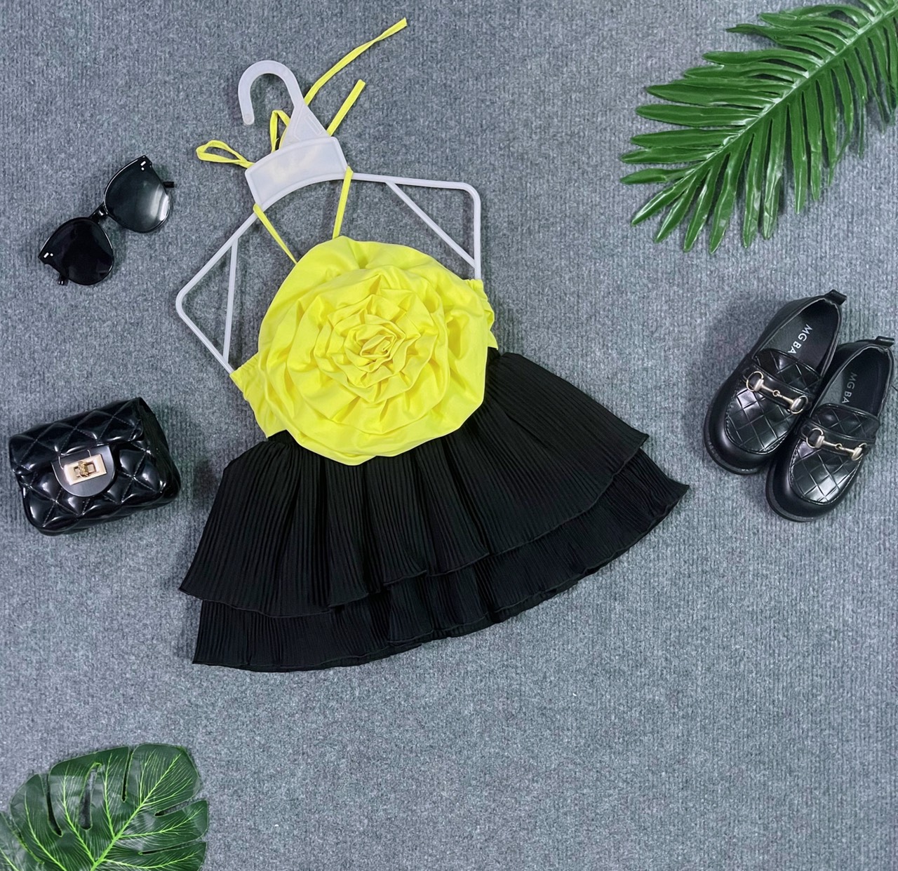 Set áo dây chân váy lụa 2 tầng cho bé thời trang