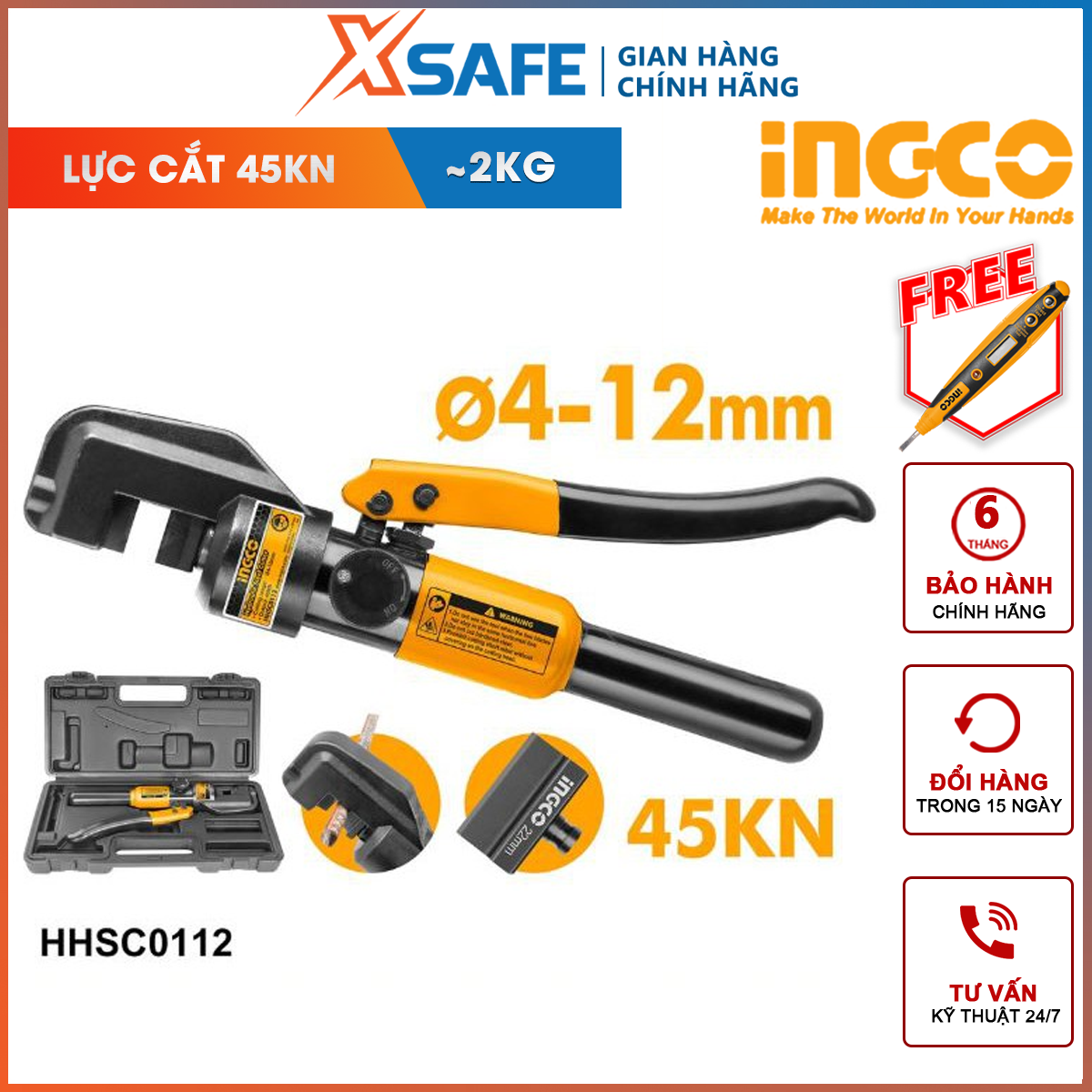 Steel cutting pliers hydraulic ingco HHSC0112 | pliers pressed reinforced hydraulic cutting range: φ4-φ 12mm cutting force: 45kn support for crimping cable, cutting cable