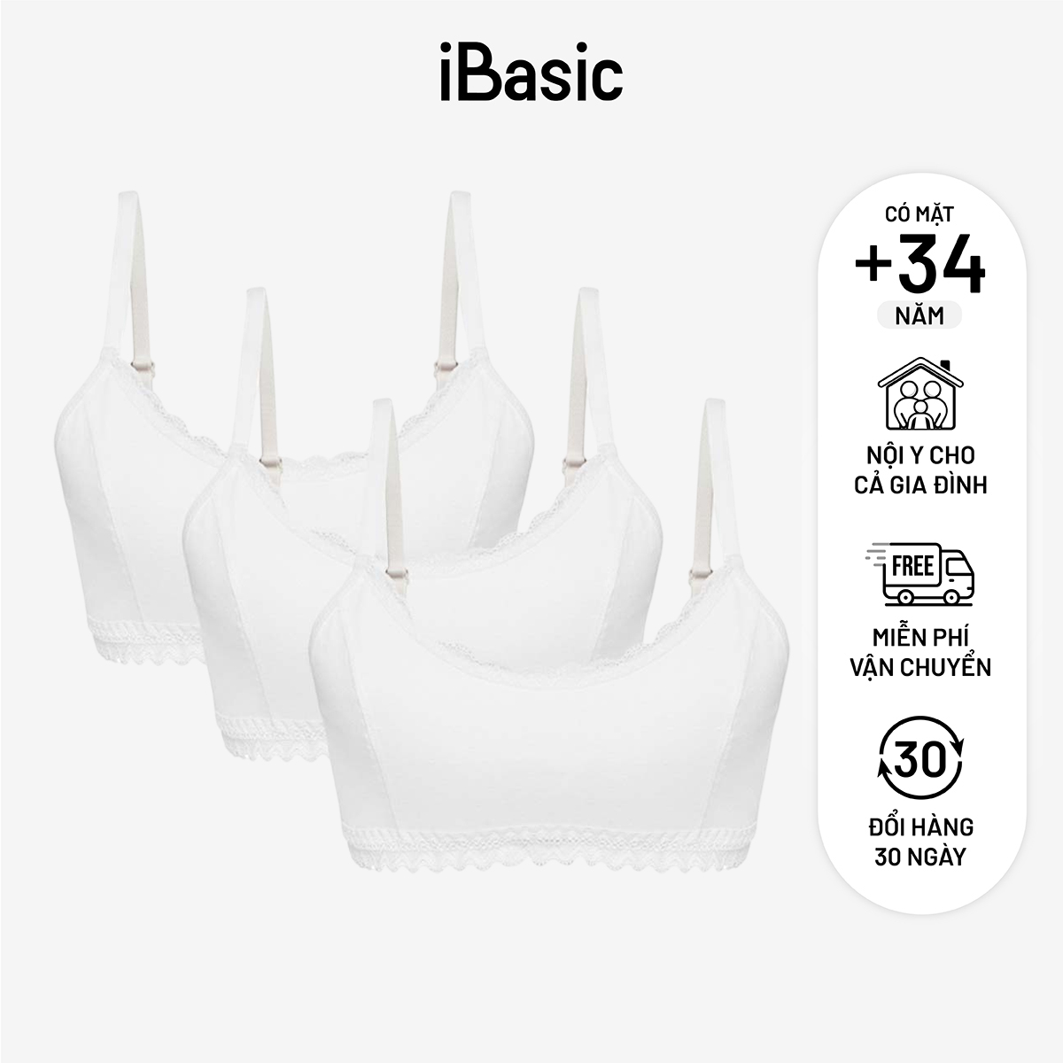 Combo 3 áo ngực học sinh tròng cổ viền ren iBasic BRAT005
