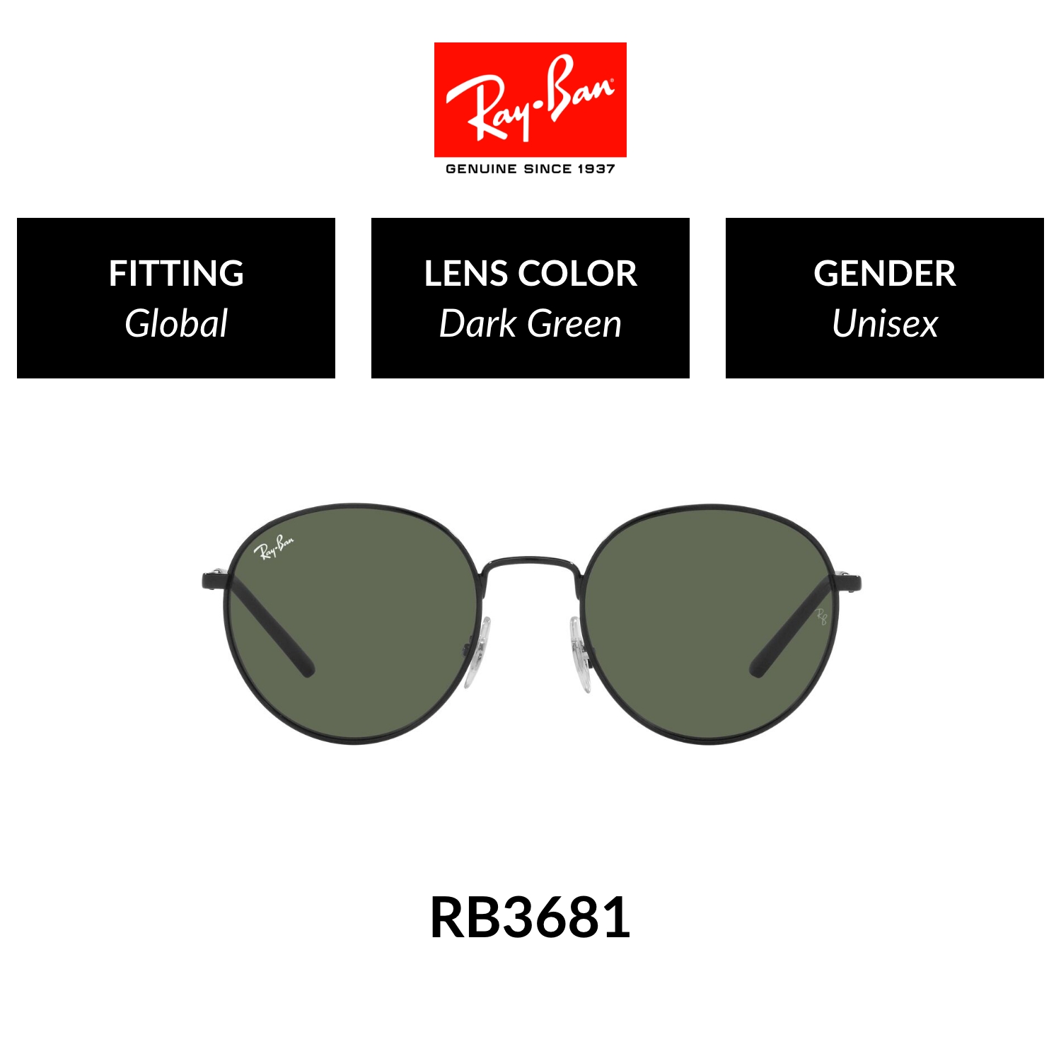 Mắt kính ray-ban - rb3681 002/71 - kính mát size 50