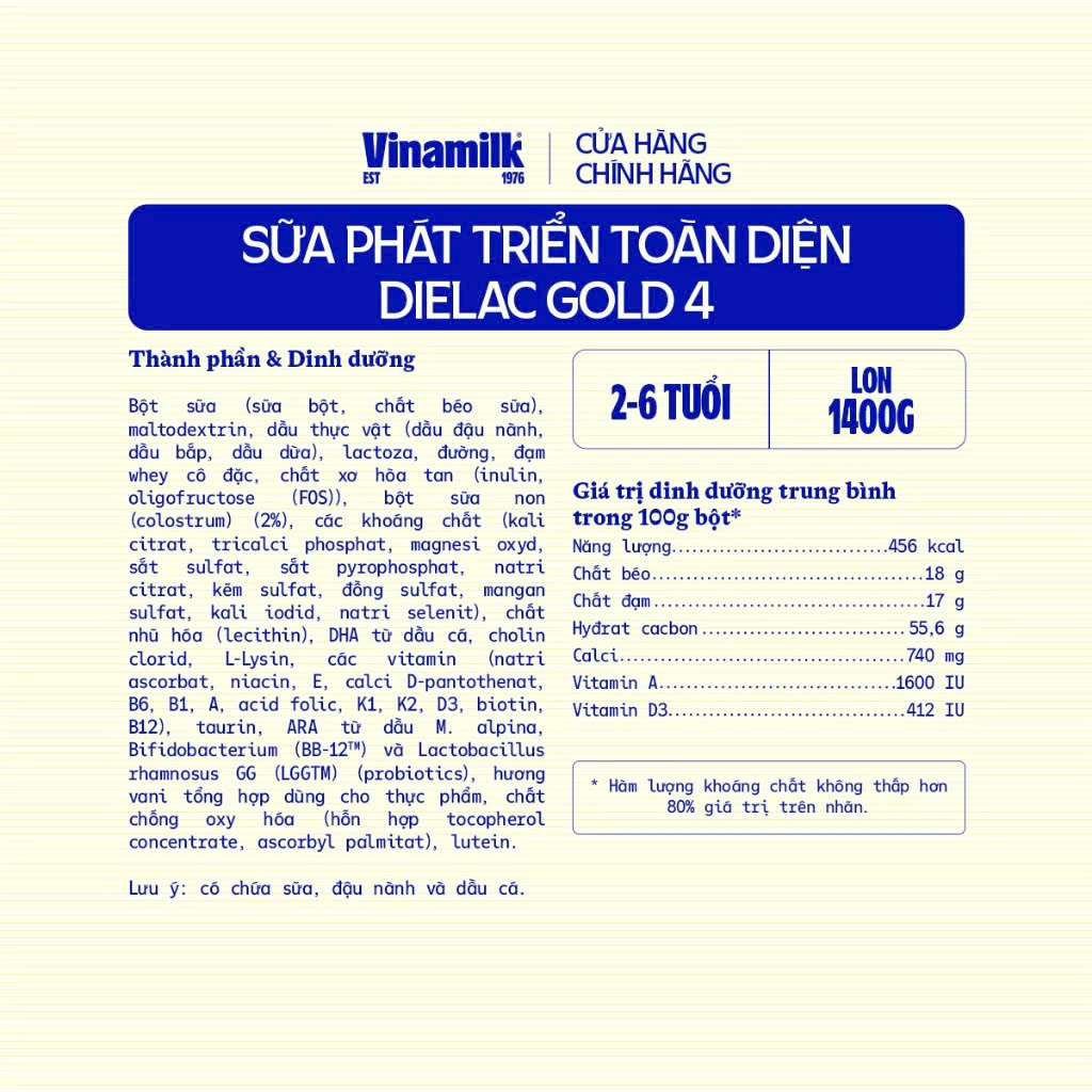 (HSD T10-2027) (Mẫu Mới) Sữa Bột Vinamilk Dielac Gold 4 Hộp Thiếc 850g/ 1400g.