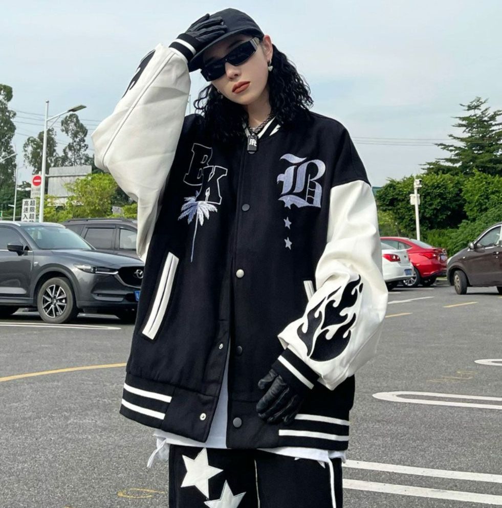 Áo Khoác Bomber Nam Nữ Nỉ, Họa Tiết BK Phối Chữ Phong Cách Thời Trang Teen Sành Điệu