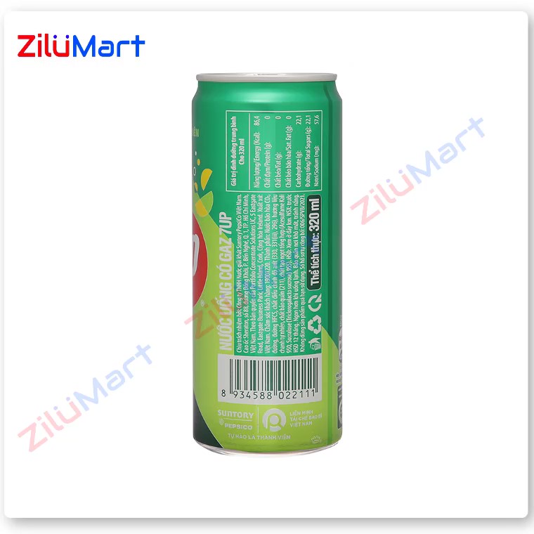 Nước ngọt 7 Up vị chanh (thùng 24 lon) loại 320ml