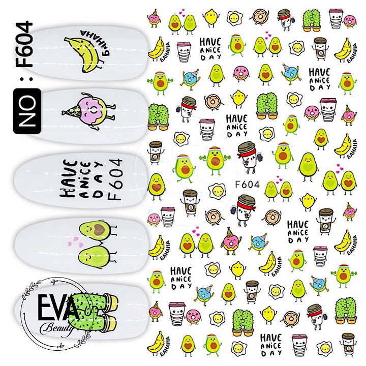 [HCM]Decal Dán Móng Tay 3D Nail Sticker Hoạ Tiết Trái Bơ Avocado F604