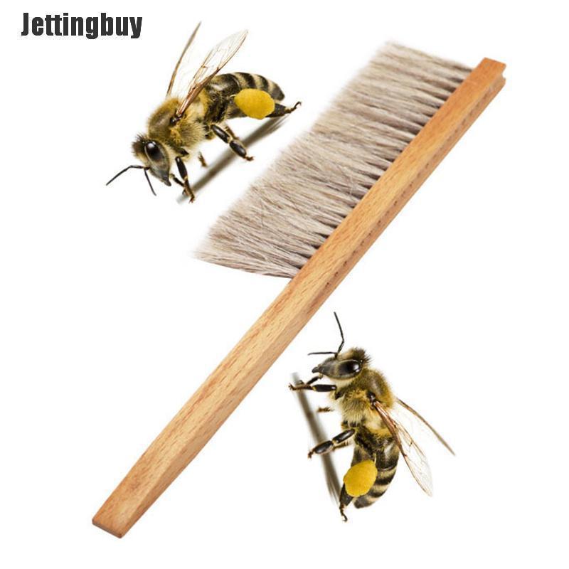 Jettingbuy Wood Honey Brush Wasp bee Sweep Two Rows Of Horse Tail Hair Beekeeping Tools