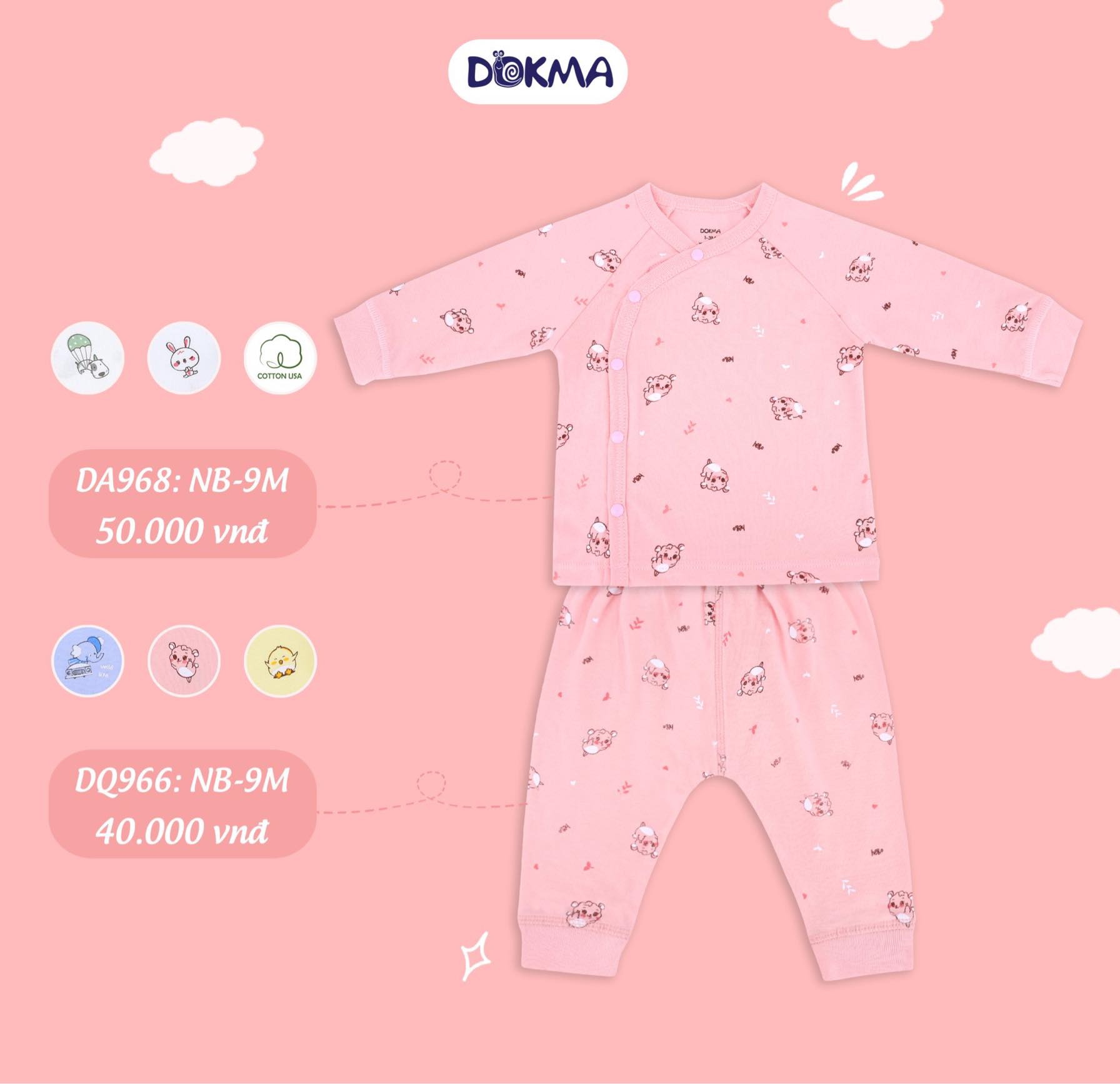 Bộ sơ sinh cài lệch Dokma (0 - 9 tháng)