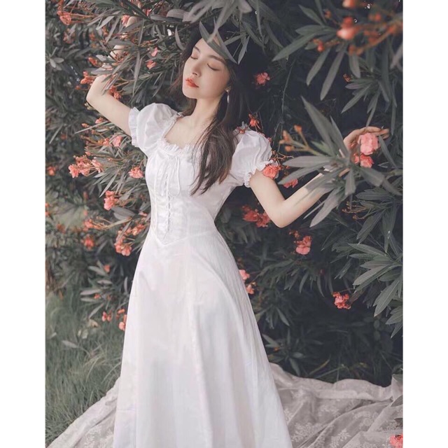 Đầm cổ bèo đan dây trước 3 màu