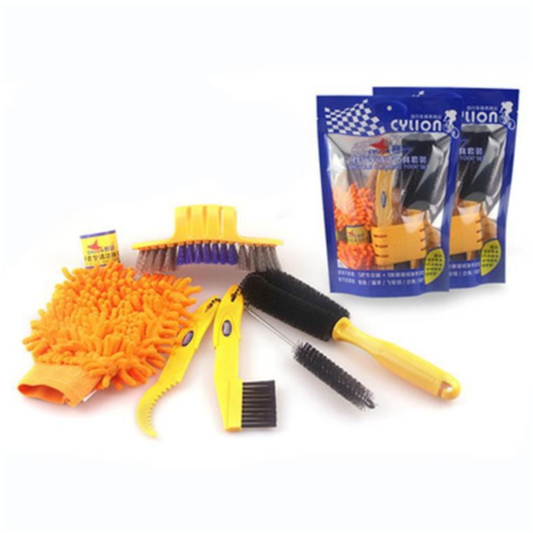 Bộ vệ sinh xe đạp - xe máy đa năng 7 món (6 dụng cụ rửa xe  bàn chải sên)