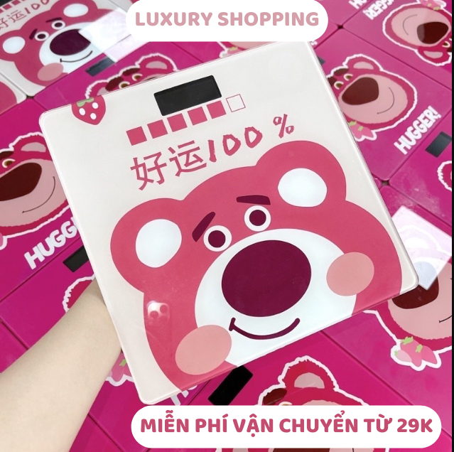 Cân điện tử sức khoẻ hình gấu hồng cute - cân hình gấu dâu losto theo dõi cân nặng gia đình độ chính xác cao tặng kèm pin - cân điện tử gấu dâu - cân gấu hồng cute