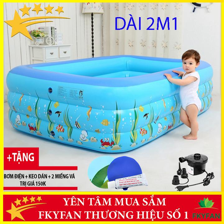 [BỂ BƠI PHAO 2M1 LOẠI 1 + TẶNG BƠM ĐIỆN + TẶNG KEO VÀ MIẾNG VÁ BỂ] Bể bơi phao bơm hơi cho bé,bể bơi ngoài trời-2m1BĐ