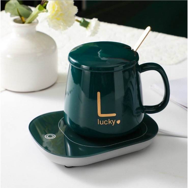 Cốc sứ hâm nóng kèm thìa có hộp đựng lucky