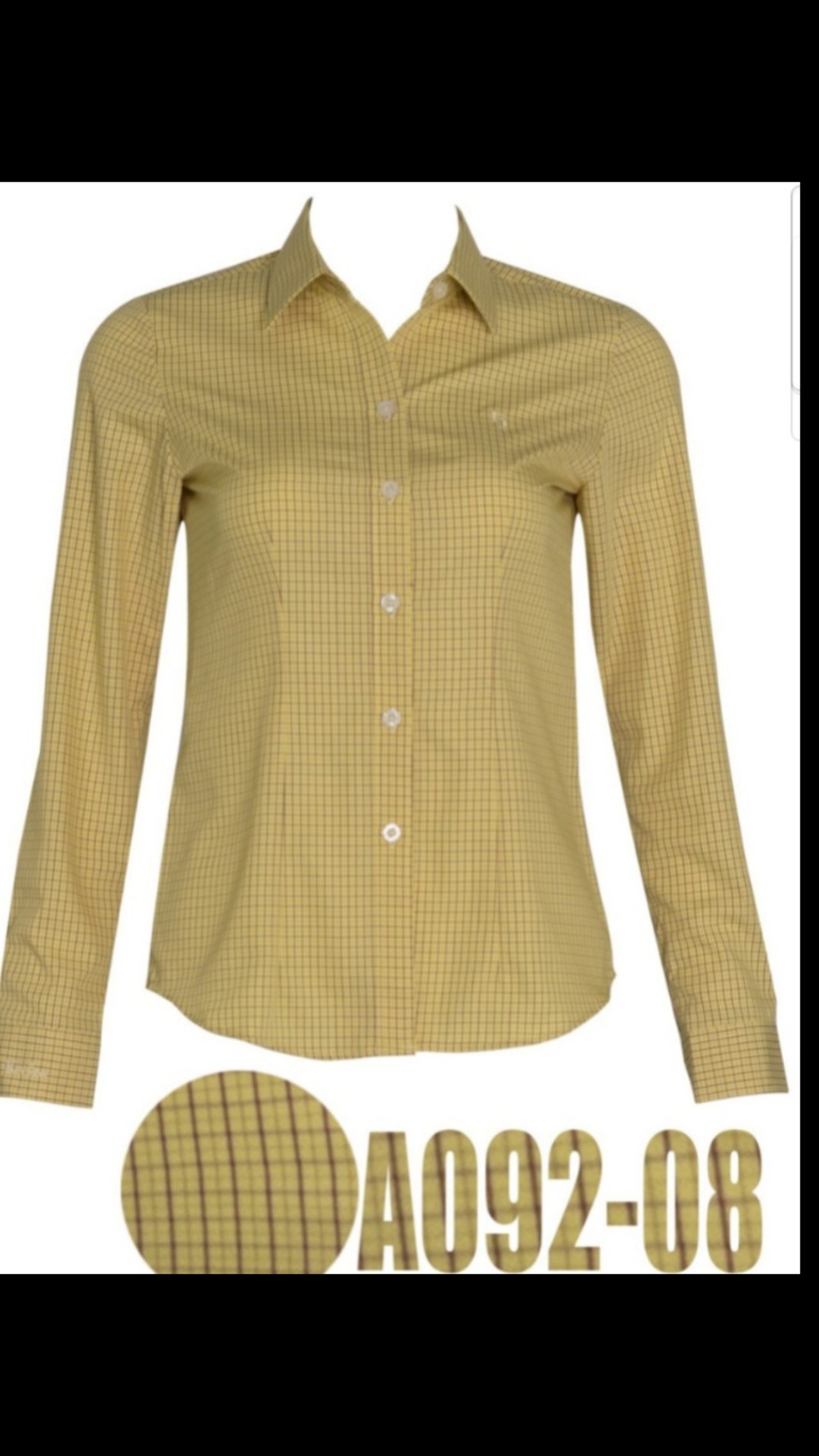 áo sơ mi nữ Thái Hòa mã A09 sọc caro vải sợi tre sọc vàng và sọc xanh