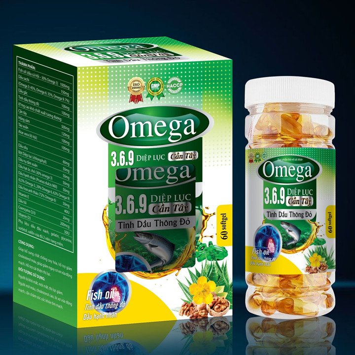 Viên Uống Omega 3-6-9 Diệp Lục - Cần Tây- Tinh Dầu Thông Đỏ, Dầu Hạnh Nhân