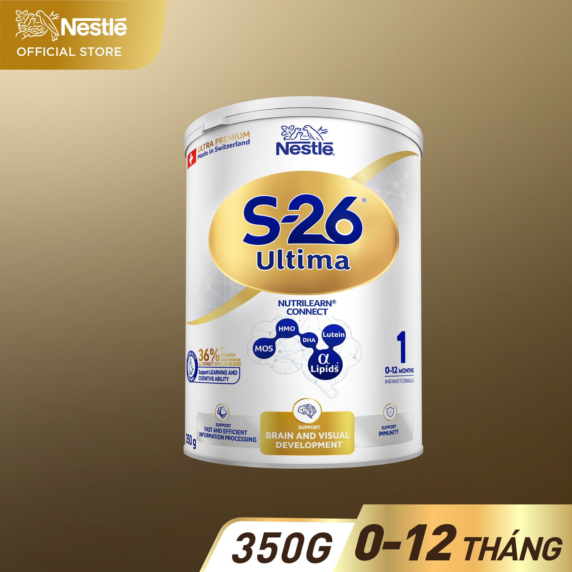 Sữa Bột S-26 ULTIMA 1 350G với Sphingomyelin và DHA giúp tăng kết nối não bộ nhanh gấp 2.5 lần