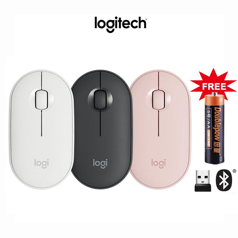 Chuột không dây Logitech Pebble M350  có Bluetooth hoặc Bộ thu 2,4 GHz, Chuột máy tính mỏng, im lặng với tính năng nhấp êm cho máy tính xách tay, máy tính xách tay, PC và Mac