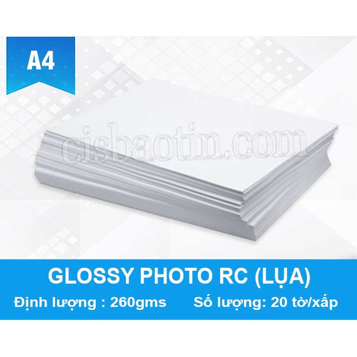 [HCM]GIẤY GLOSSY RC A4 260G PHOTO LỤA- XẤP 20 TỜ