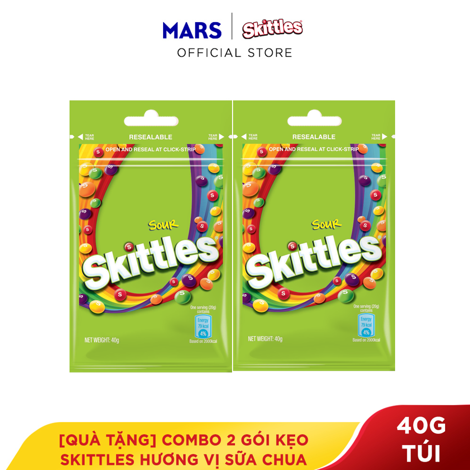 Quà tặng Combo 2 gói kẹo Skittles hương vị sữa chua gói 40g