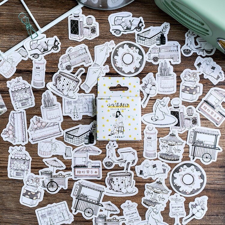 Hộp 45 sticker đẹp trắng đen Canarystore54