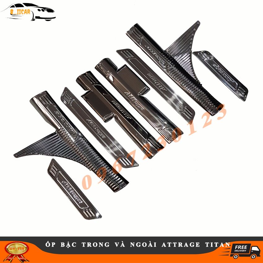 Ốp bậc cửa MItsubishi Attrage 2016-2021 bộ đủ 8 món full xe