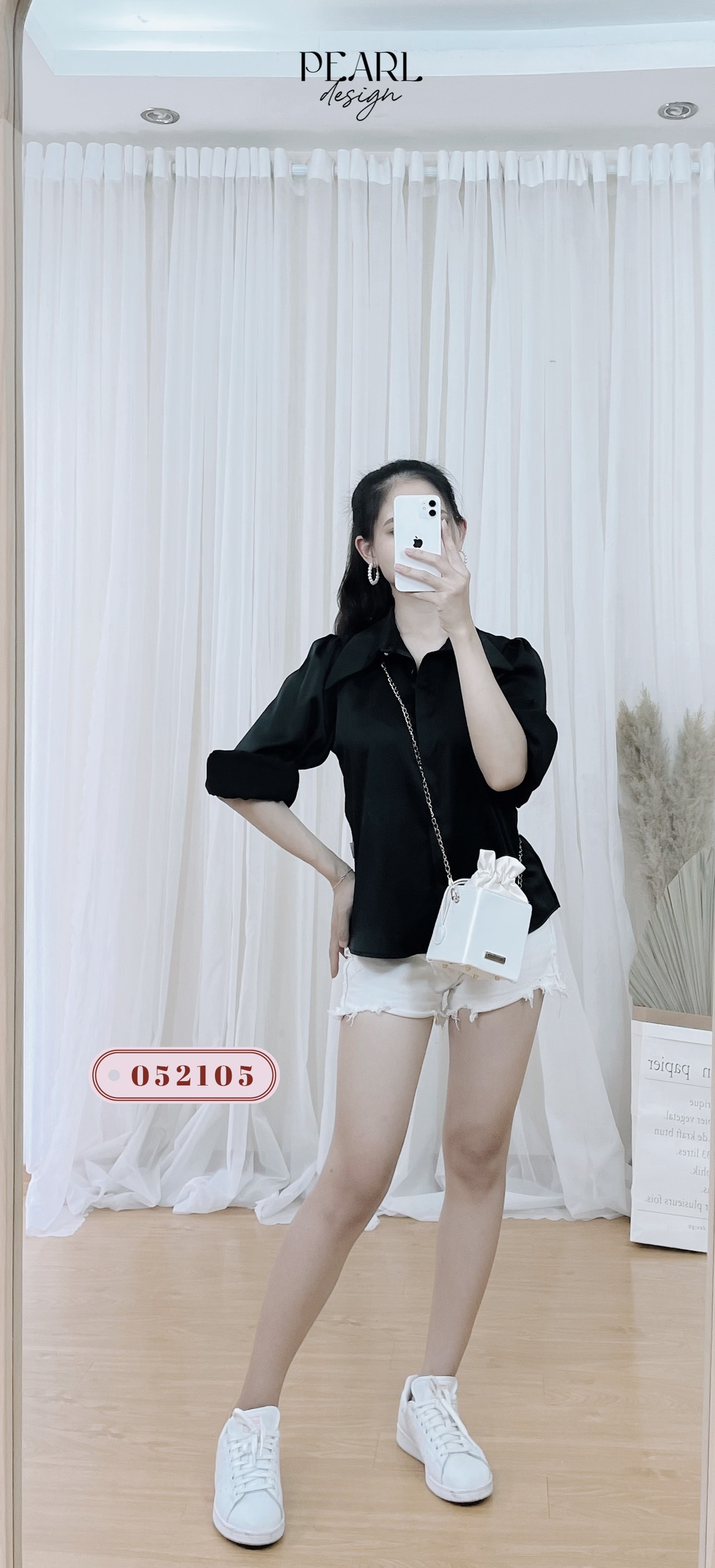 Áo sơ mi công sở nữ lụa tay phồng Pearl Design 052105