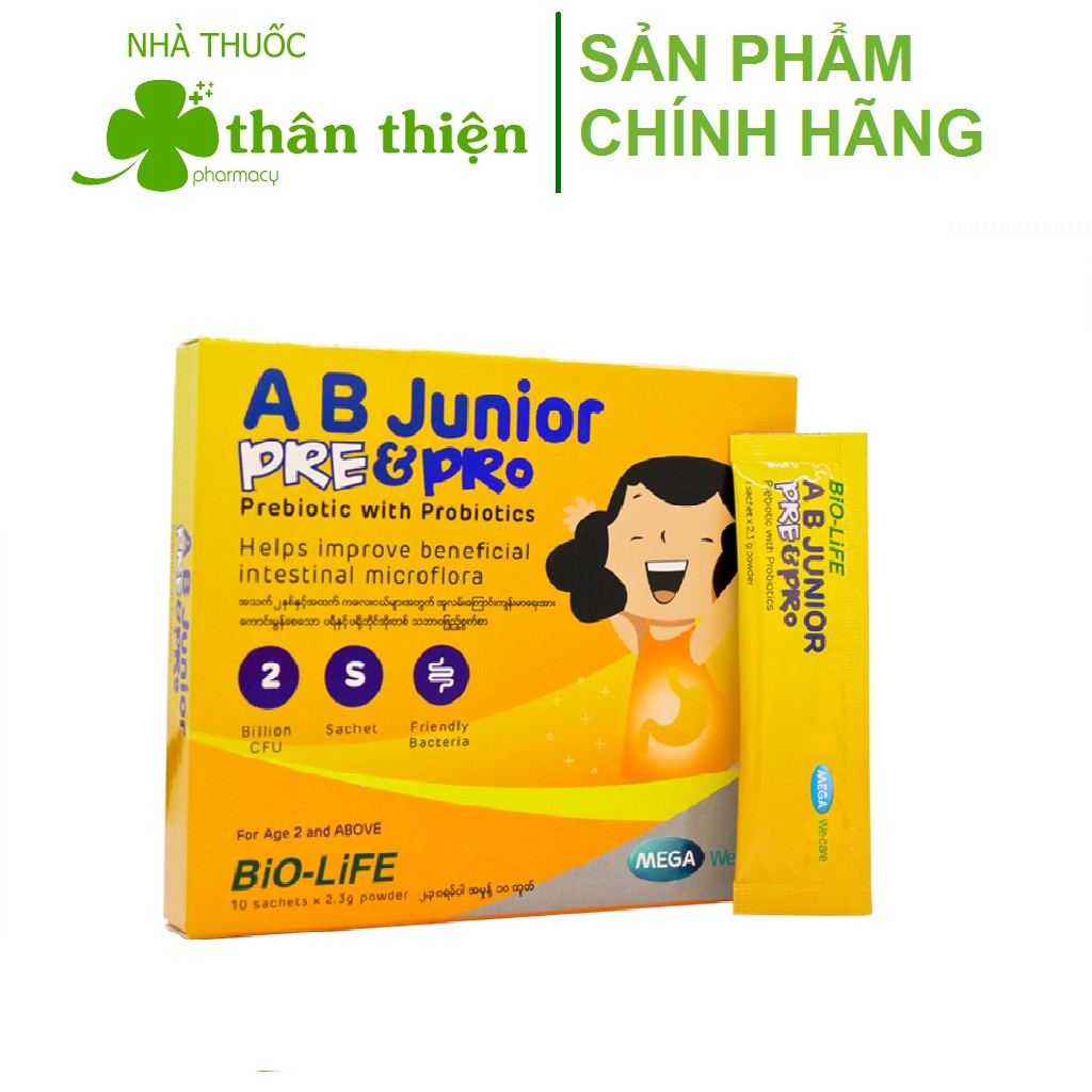 Men vi sinh A B Junior Pre&Pro – Hỗ trợ giảm táo bón, khó tiêu, chướng bụng (10/ 30 gói)