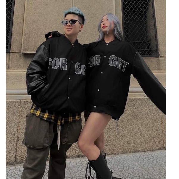 Áo Khoác Phối Tay Da, Áo Bomber Unisex FOR GET