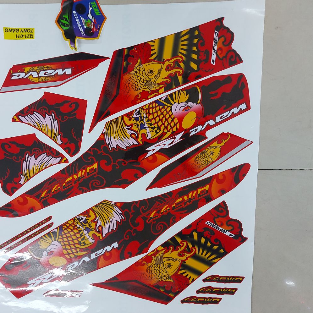 [HCM]Tem xe wave 100-110  tem rời mẫu cá chép cao cấp màu đỏ