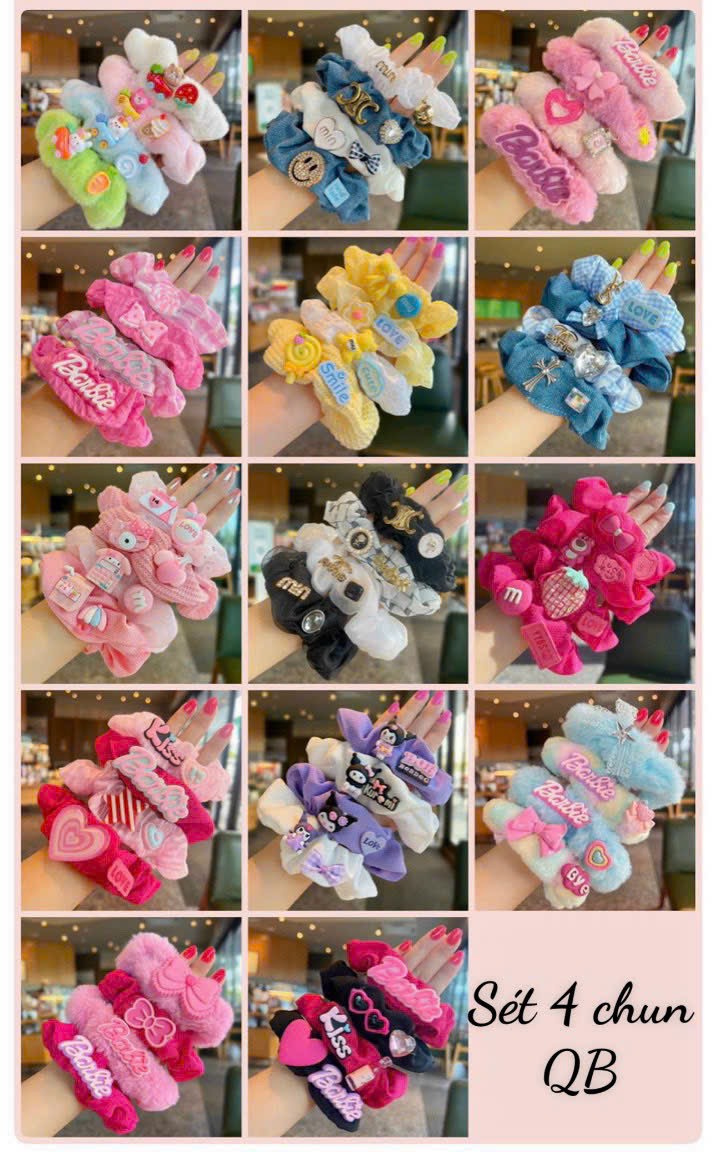 Combo 4 dây buộc tóc cute đủ mẫu vải co dãn nhiều màu sắc dễ thương-dây buộc tóc xinh-dây buộc tóc cho bạn gái- cho bé gái