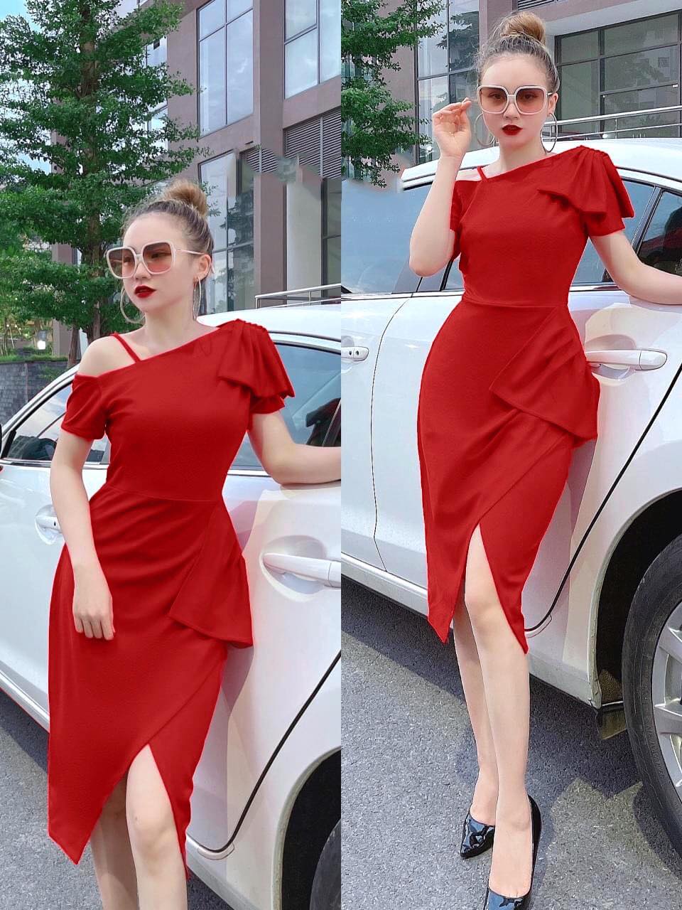 [FREESHIPMAX] Đầm lệch vai nơ sang trọng