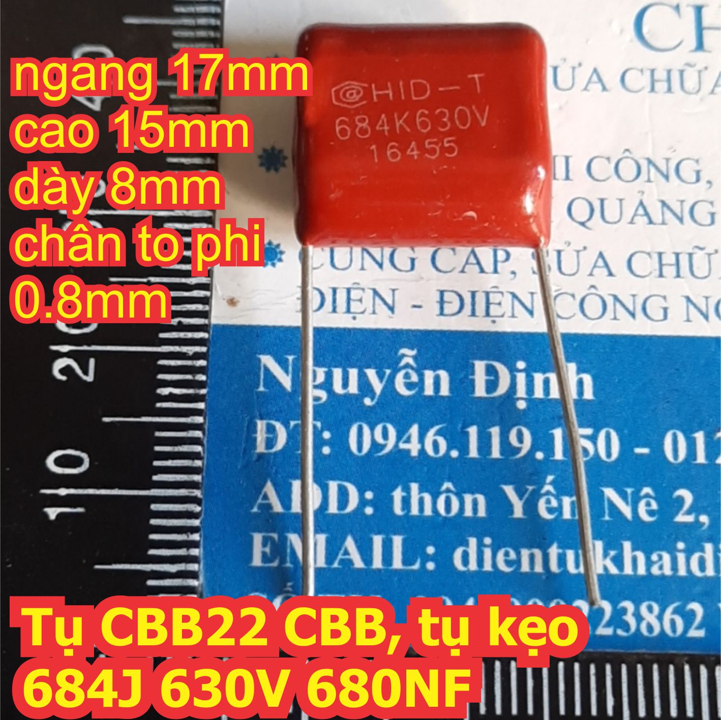 20 con tụ cbb22 cbb tụ kẹo nâu đỏ 684j 400v 630v 684 0.68uf d=20mm kde1750