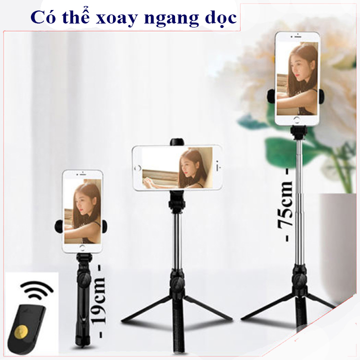 "Gậy Chụp ảnh Q07 Xoay 360 độ "Có thể quay Ngang-Dọc Điện Thoại , Gậy chụp ảnh 3 chân, chống rung, Có REMOTE Bluetooth