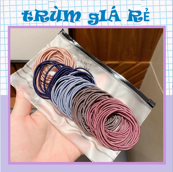 Set 100 sợi thun cột tóc kèm túi zip - túi 100 dây thun cột tóc mix nhiều màu loại lớn