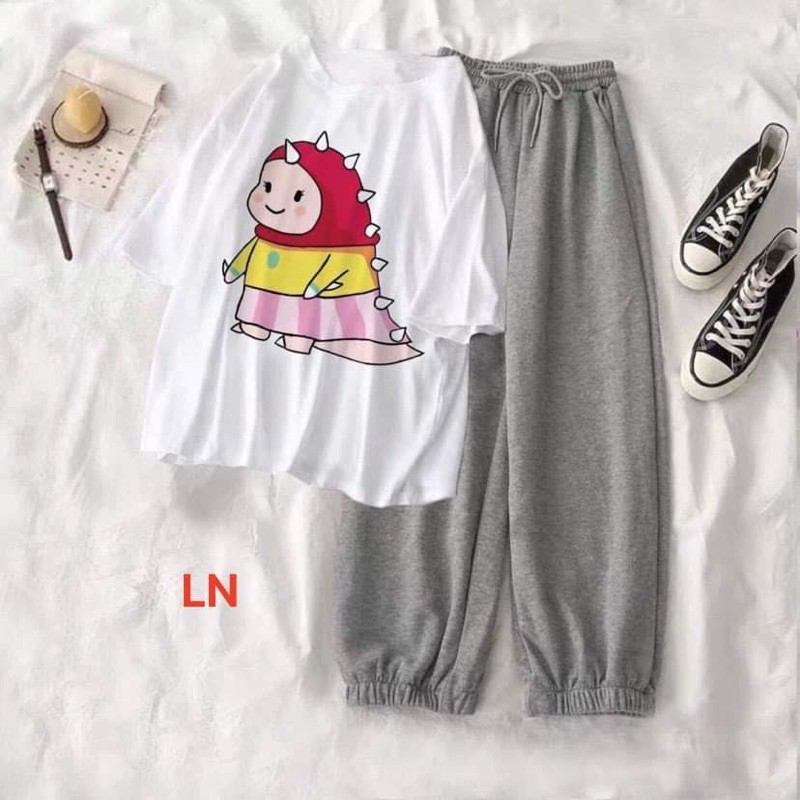 Sét áo khủng long mũ đỏ + quần bom chun gấu
