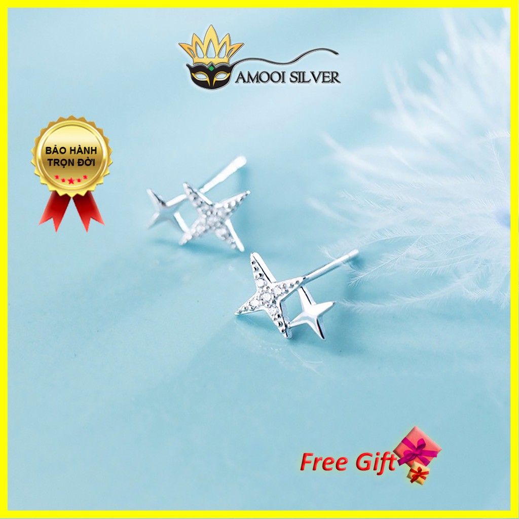 Bông tai bạc S925 đôi sao - Amooi Silver AB109