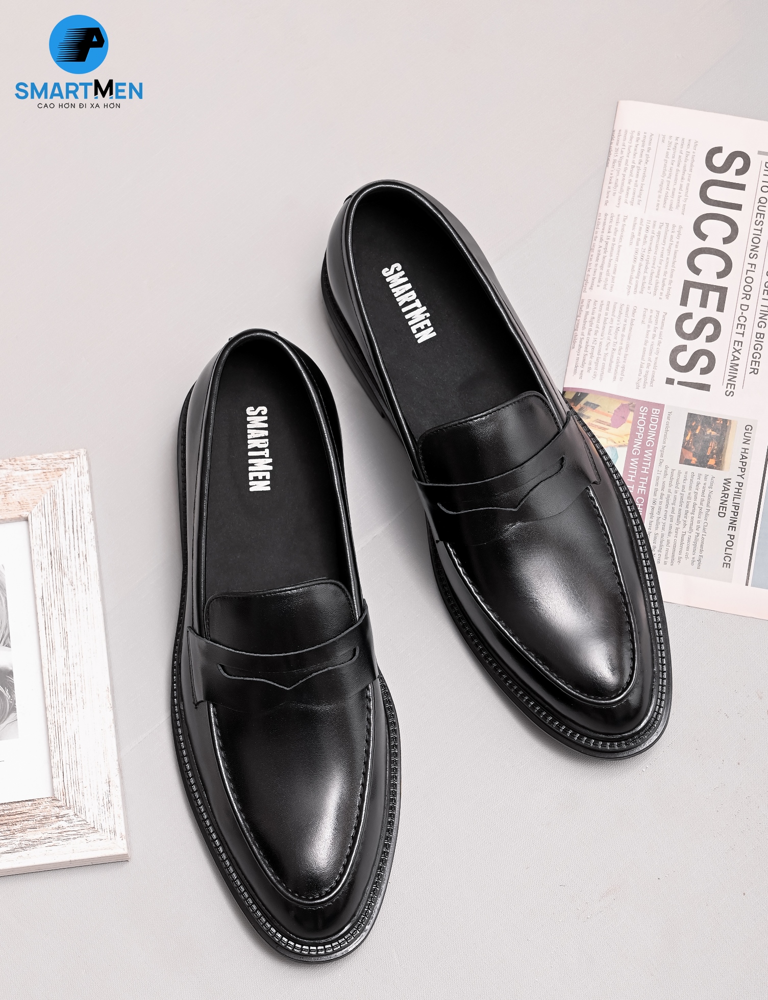 Giày lười Da bò tăng chiều cao SMARTMEN GL-45 Đen