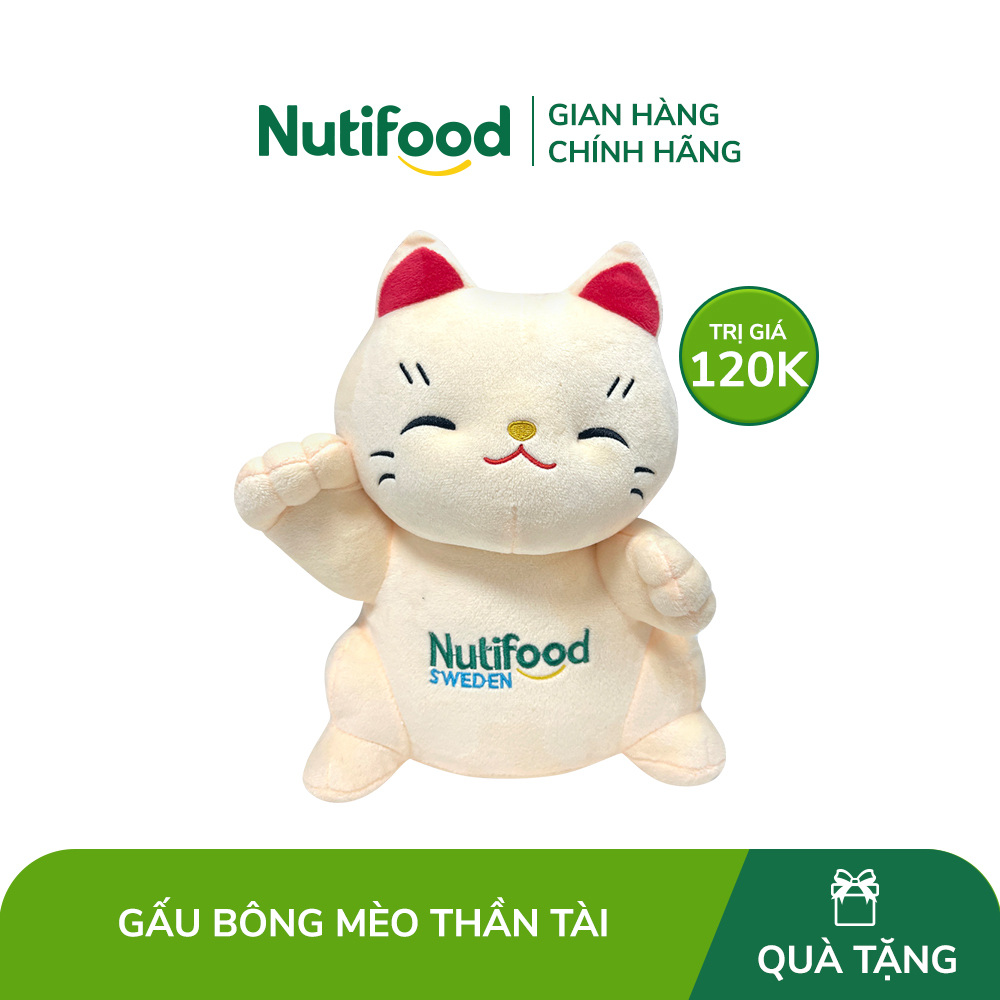 Mèo thần tài nhồi bông 26cm mềm mị (hàng khuyến mãi Nutifood)