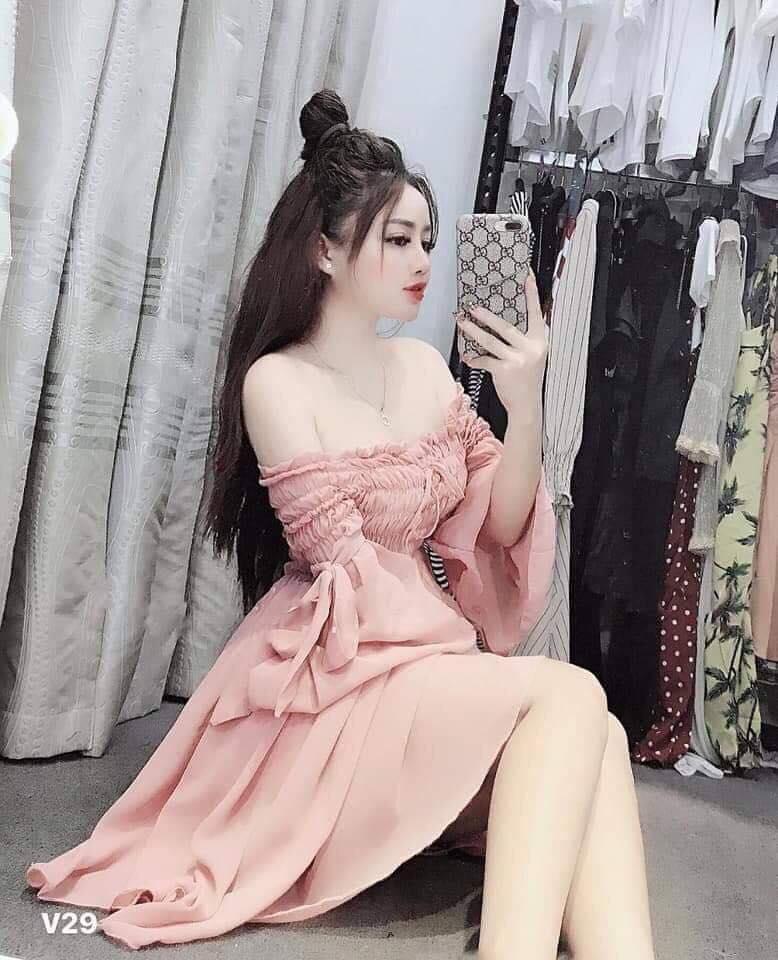 Đầm nhún tay cột nơ vải kate