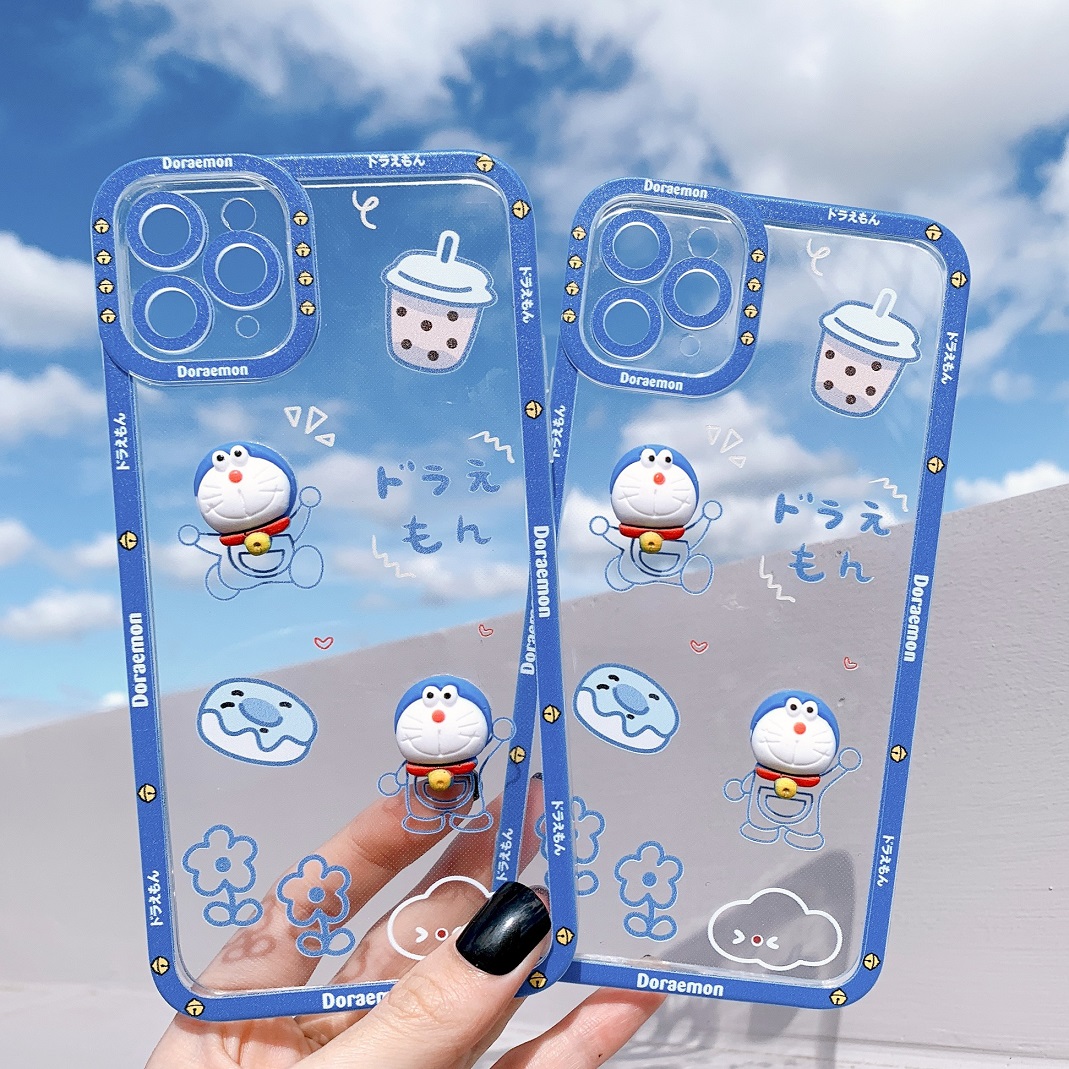 Ốp Lưng Silicon Chống Sốc Viền Nổi Doraemon ( Kèm Phụ Kiện )