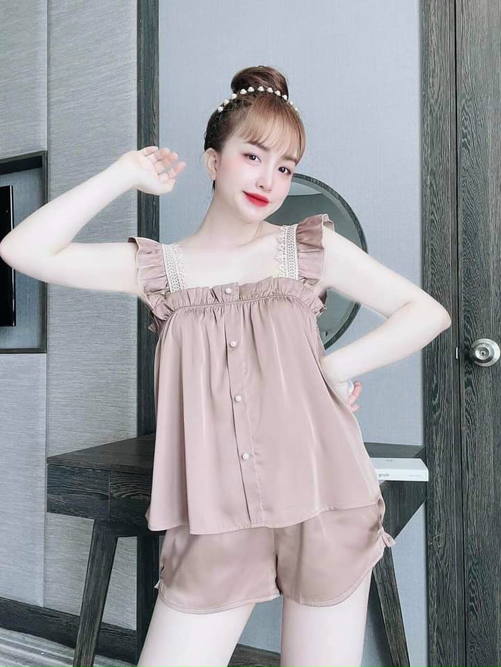 Đồ bộ đùi cánh tiên mặc nhà, bộ ngủ lụa satin cao cấp