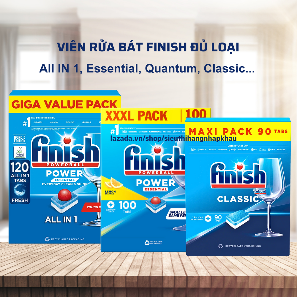 Viên rửa bát Finish All in 1, Finish Power Essential, Finish Quantum, Quantum ULTIMATE [nhiều chức năng, rẻ vô địch]