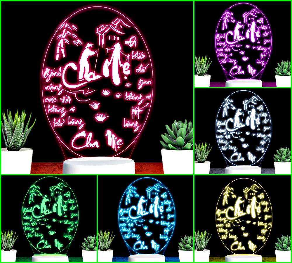 Đèn Led 16 Màu THƯ PHÁP CHA -MẸ – Qùa Tặng, Đèn Trang Trí, Đèn Để Bàn, Đèn Phòng Ngủ, Thiết Kế Cắt Khắc Theo Yêu Cầu