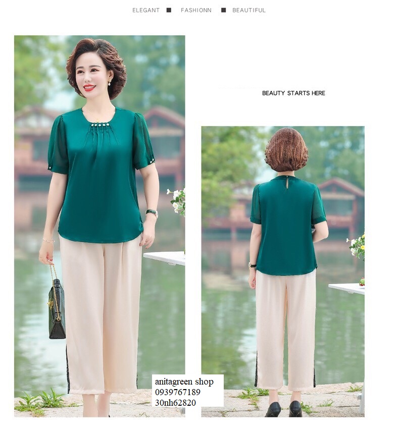 nh62820-áo kiểu trung niên đính nút