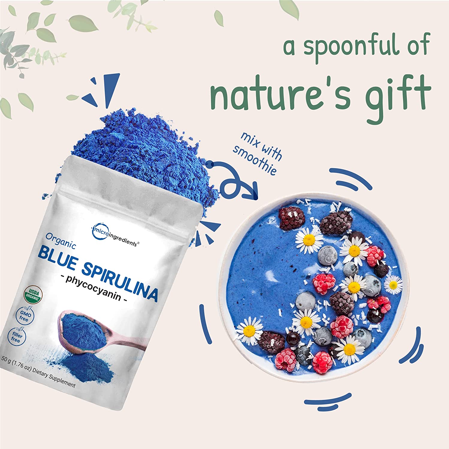Micro Ingredients Organic Blue Spirulina Powder 60g