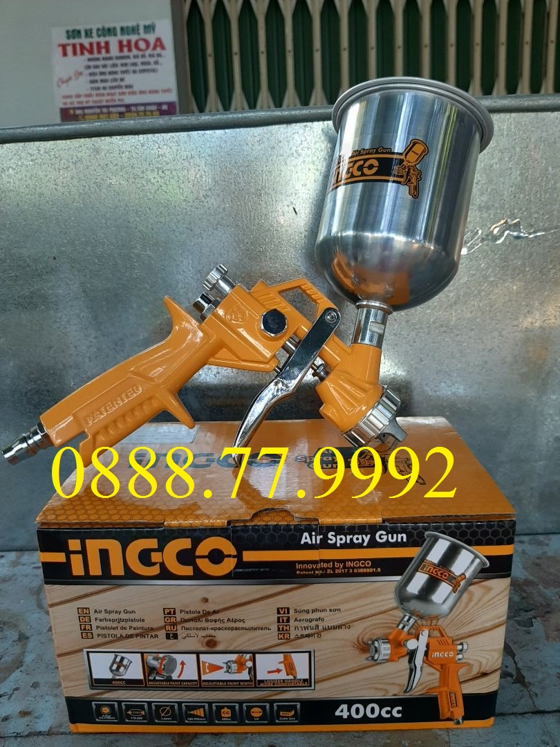 Súng phun sơn INGCO ASG4041 400cc bình nhôm 400ml siêu bền phun sơn bằng khí nén sơn xe máy ô tô gỗ nhà cửa