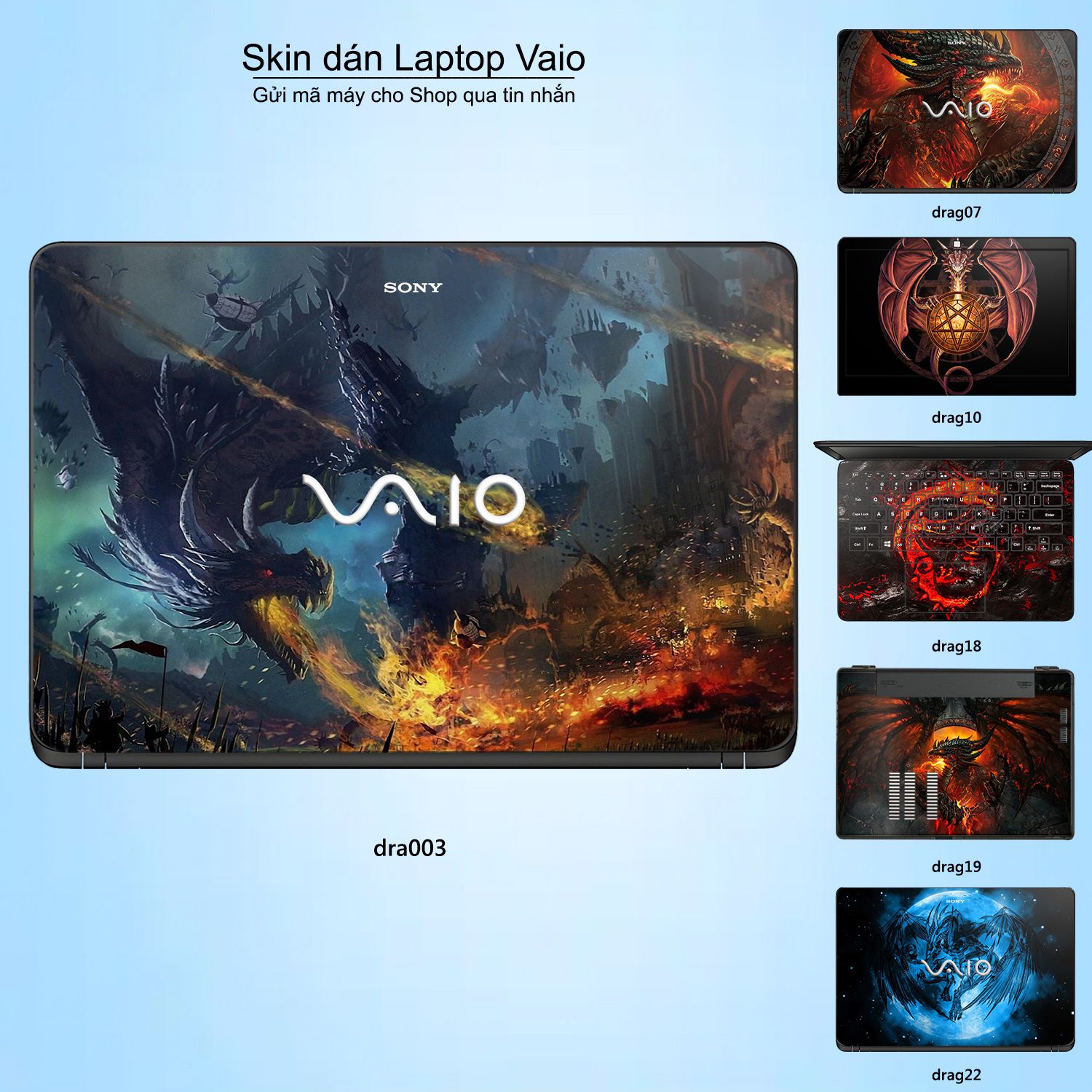 Decal Skin dán Laptop VAIO mẫu rồng (inbox mã máy cho shop)