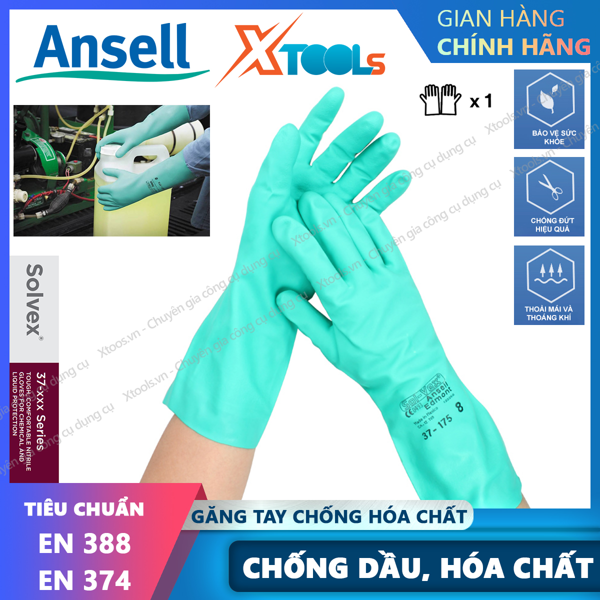 Gloves anti-chemical Ansell 37-175 gloves nitrile rubber-anti-chemical-acid-oil viscous-not causing perspiration sleeveless