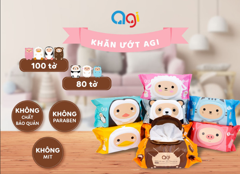 Khăn ướt Agi 100 tờ không hương (màu ngẫu nhiên)