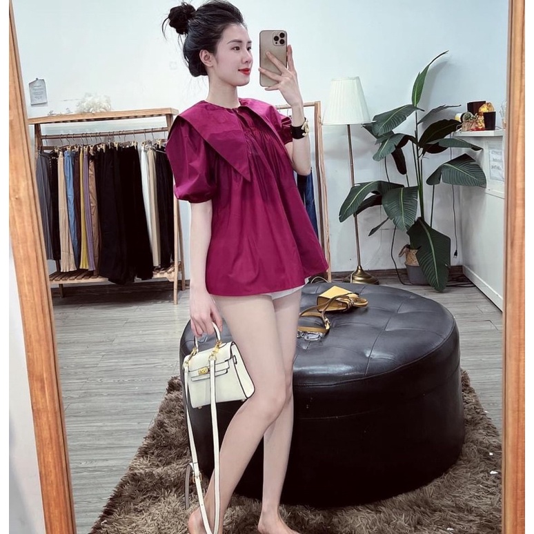 Áo sơ mi thô cổ lá from rộng gs95