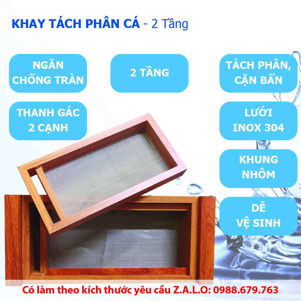 (20cm x 15cm) - Khay tách phân cá - Lưới lọc inox 304