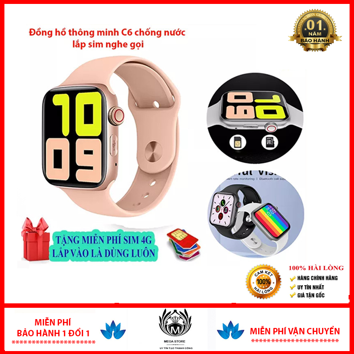 Đồng hồ- Đồng Hồ Thông Minh SmartWatch C6-C500 Cao Cấp, Có Khả Năng Chống Nước Tốt, Màn Hình Giao Diện Tổ Ong- Tặng Kèm Sim- Thời Gian Sử Dụng Dài- Bảo Hành 1 Năm